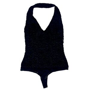 Bebe Halter Bodysuit Women’s XS Black Lace Floral Y2K